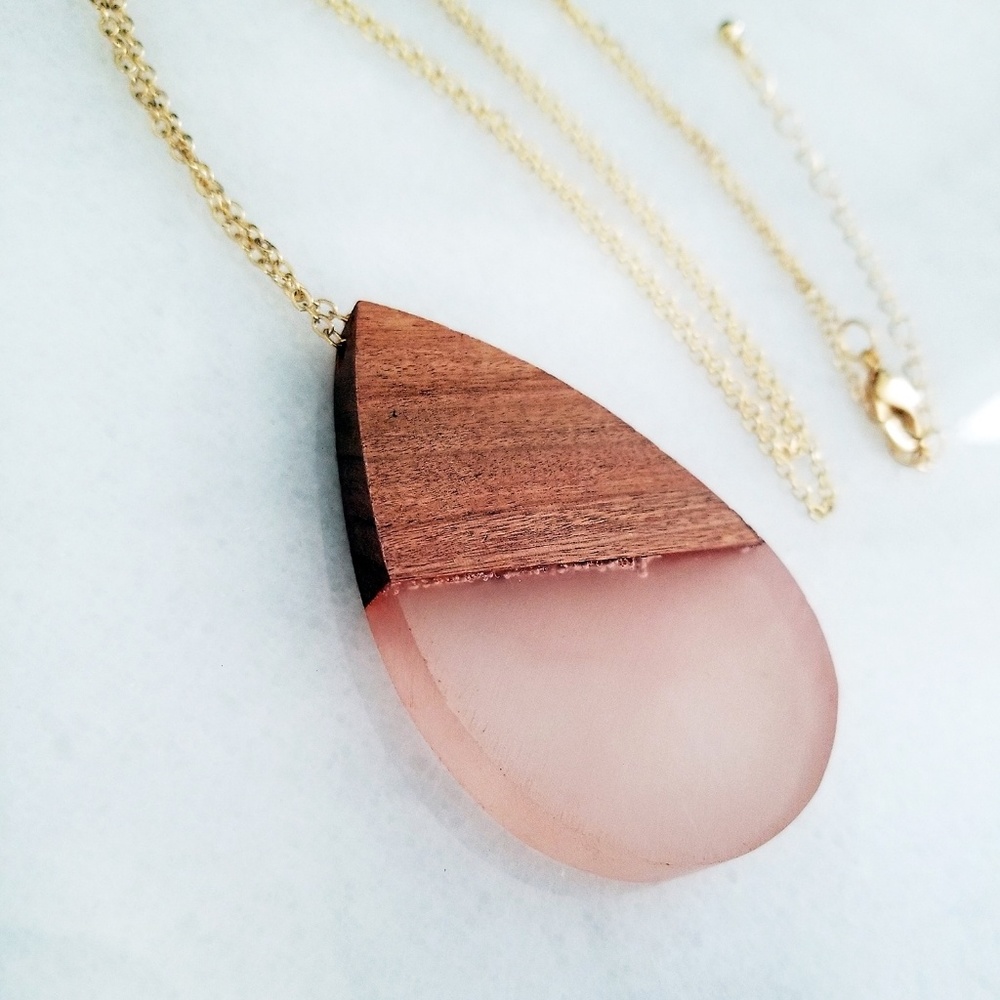 Pink Wood and Resin Necklace